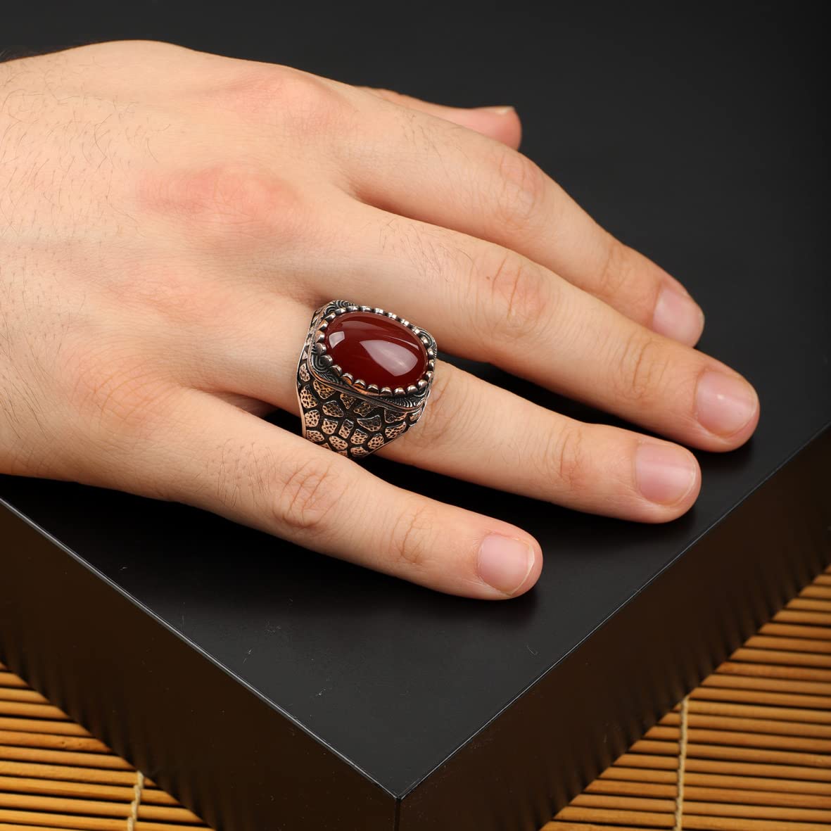 Men Handmade Carnelian Stone Ring