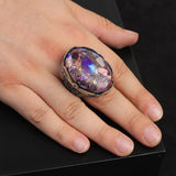 Special Turquoise Men’s Ring with Large Oval Stone – Vintage 925 Sterling Silver Ring — image 2