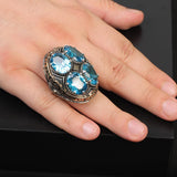 Handmade Aquamarine Dragon Ring Ottoman Style – Large Statement Vintage Gemstone Ring — image 2