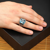 Man Silver Aquamarine Stone Ring — image 6
