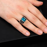Handmade Aquamarine Gemstone Square Stone Ring for Men Vintage 925 Sterling Silver — image 2