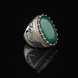 Handmade Vintage Jade Ring with Micro Onyx Stone - Chunky Sterling Silver Engagement Ring for Men - Custom Engraving Available - Ottoman Style with Gift Silver Polishing Cloth — image 4