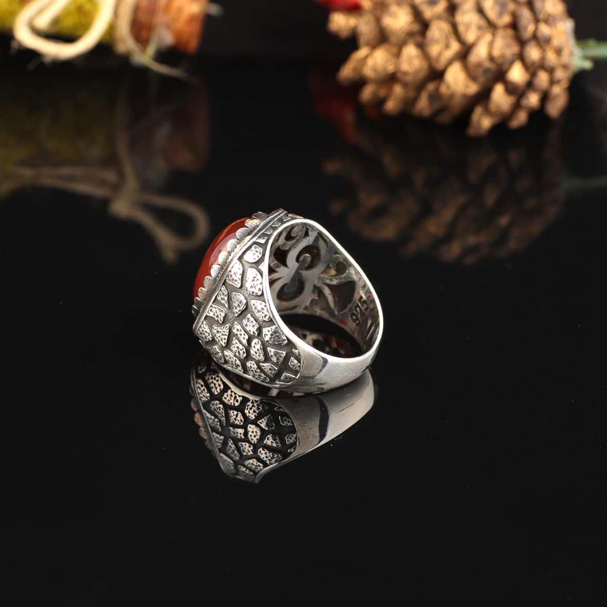 Men Handmade Carnelian Stone Ring