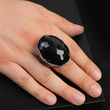 Black Onyx Ring with Large Oval Stone – Vintage Men’s Ring in Polished 925 Sterling Silver — image 2