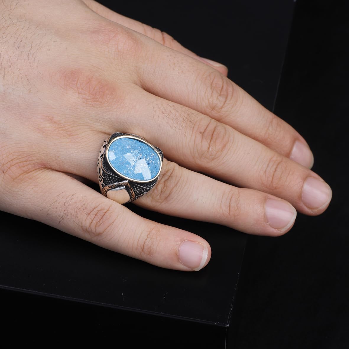 Vintage Handmade 925 Sterling Silver Men's Aquamarine Ring - 925 Sterling Silver Rings for Men - Handcrafted Ring for Men