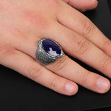 Handmade Vintage Sapphire Eagle Ring in Sterling Silver – Custom Engraved Men's Animal Jewelry Engagement Ring - Gift Silver Polishing Cloth — image 2
