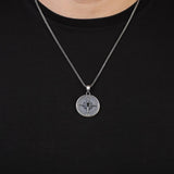 Men's Compass Pendant Necklace - Onyx and Sterling Silver Gothic Biker Necklace with Silver Chain & Polishing Cloth — image 3