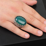 Handmade Jade Ring with Micro Sapphire - Chunky Sterling Silver Engagement Ring for Men - Vintage Ottoman Style with Custom Engraving - Gift Silver Polishing Cloth Included — image 2