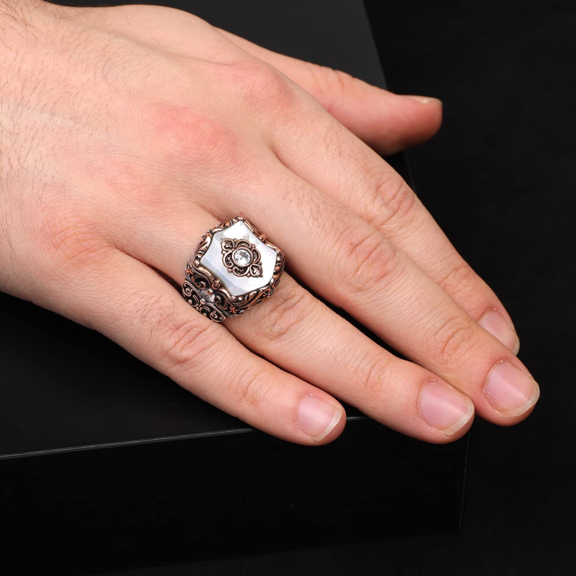 Mother of Pearl Gemstone Handmade Mens Ring