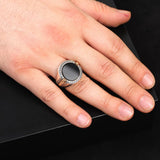 Handmade Onyx Gemstone Round Stone Engagement Ring for Men Vintage 925 Sterling Silver — image 2