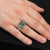Vintage Emerald Micro Stone Ring - Men's Gemstone Engagement Ring in 925 Sterling Silver - Turkish Handmade Polished Ring with Silver Polishing Cloth Gift — image 2