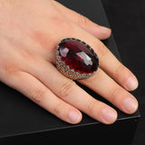 Men's Vintage Garnet Ring with Oval Stone - 925 Sterling Silver Large Ring — image 2