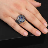 Vintage Embroidered Signet Ring with Blue Tiger Eye Gemstone - 925 Sterling Silver Men's Engagement Ring — image 2