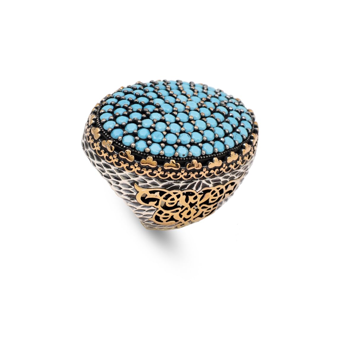 Micro Turquoise Ring Ottoman Large Statement Ring Vintage Sterling Silver Chunky Silver Ring Handmade Gemstone Promise Ring for Him