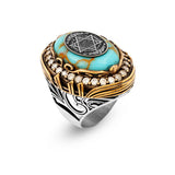 Solomon's Seal Signet Ring Mens Turquoise Large Statement Whiskey Barrel Chunky Silver Ottoman Vintage 925 Sterling Promise Engagement Gemstone Gift — image 1