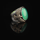 Jade Eagle Ring for Men – Vintage Animal Signet Ring with Gemstone in Sterling Silver — image 4