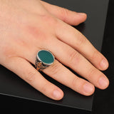 Jade Ring Gemstone Ring Ottoman Statement Ring Vintage Ring Sterling Silver Ring Pinky Ring Silver Signet Ring Gift for Him Handmade — image 2