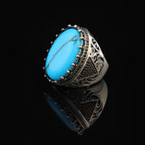 Men's Turquoise Ring with Micro Sapphire - Chunky Sterling Silver Gemstone Ring — image 5