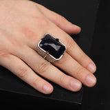 Vintage Large Blue Sapphire Ring for Men - 925 Sterling Silver Turkish Handmade Polished Engagement Ring with Silver Polishing Cloth Gift — image 2