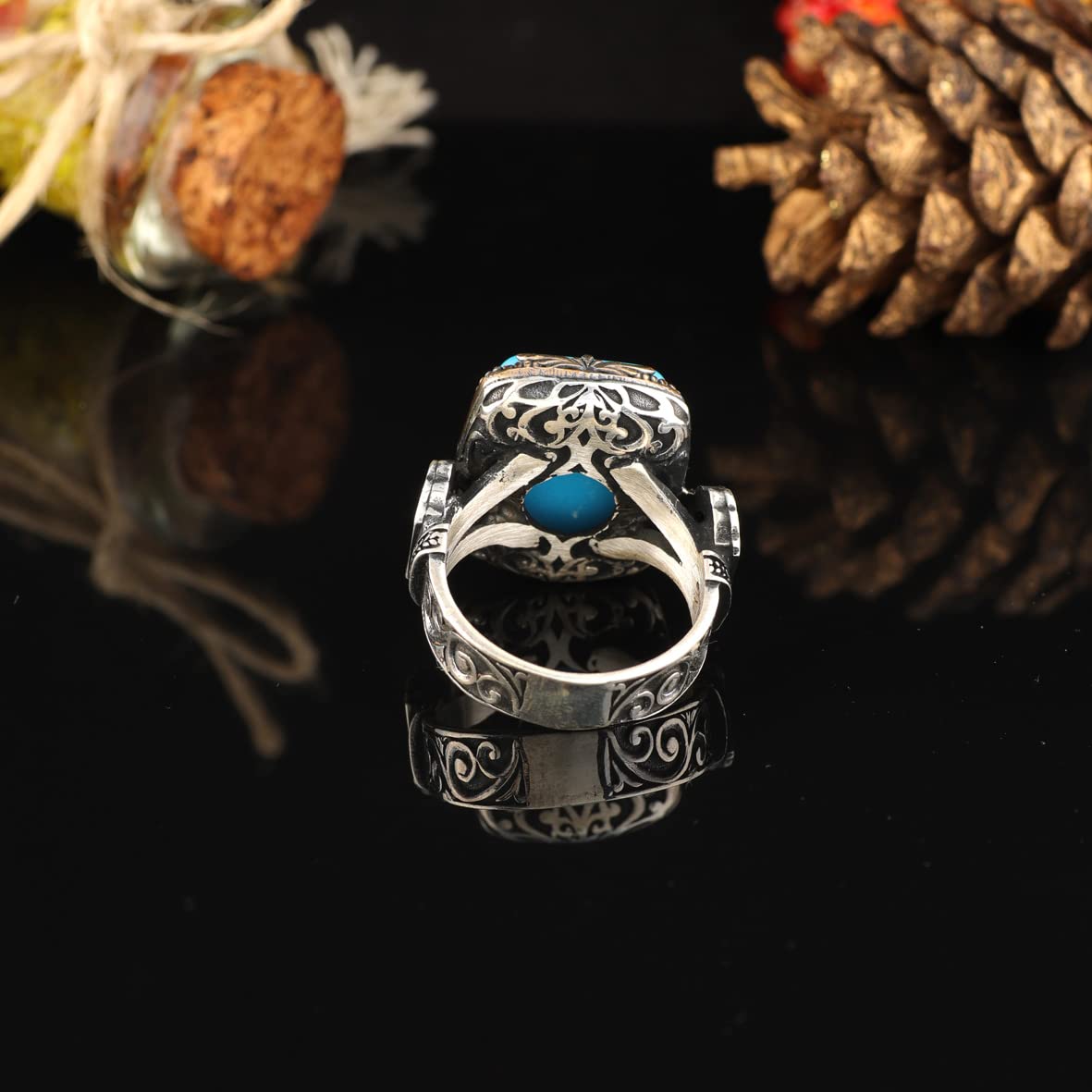 925K Sterling Silver Mens Turquoise Ring