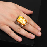 Vintage Large Squeezing Amber Ring for Men - 925 Sterling Silver Turkish Handmade Polished Engagement Ring with Silver Polishing Cloth Gift — image 2