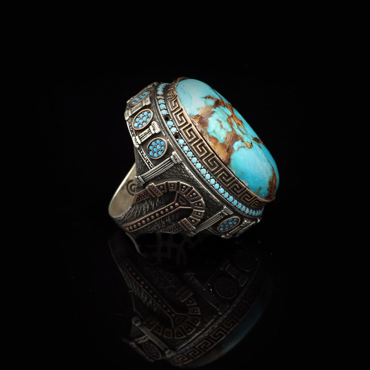 Special Turquoise Stone Ring – Large Oval Stone in Polished 925 Sterling Silver