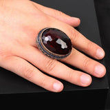 Iris Flower Model Garnet Ring - Chunky Sterling Silver Engagement Ring for Men — image 2