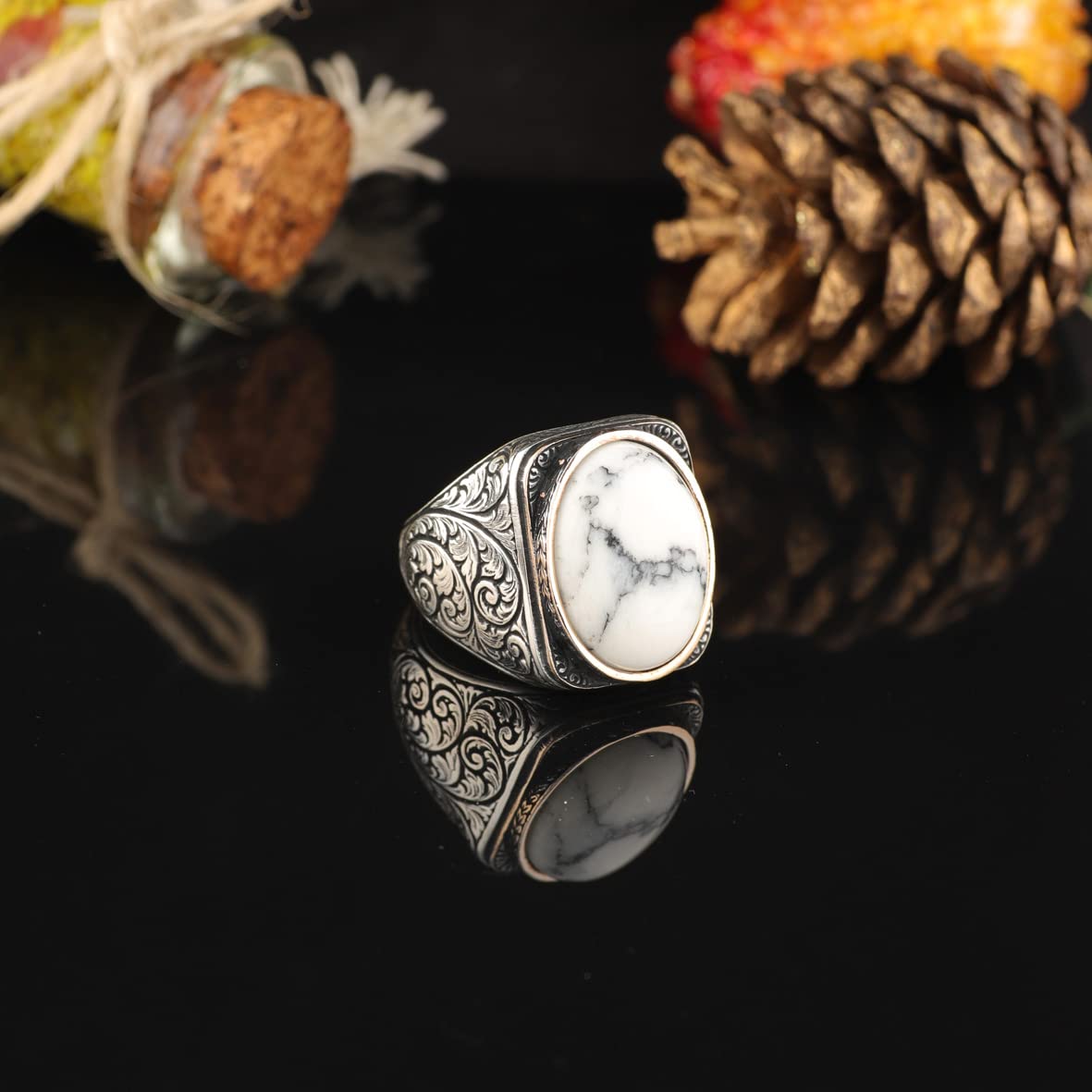 Turquoise Stone Men Silver Ring