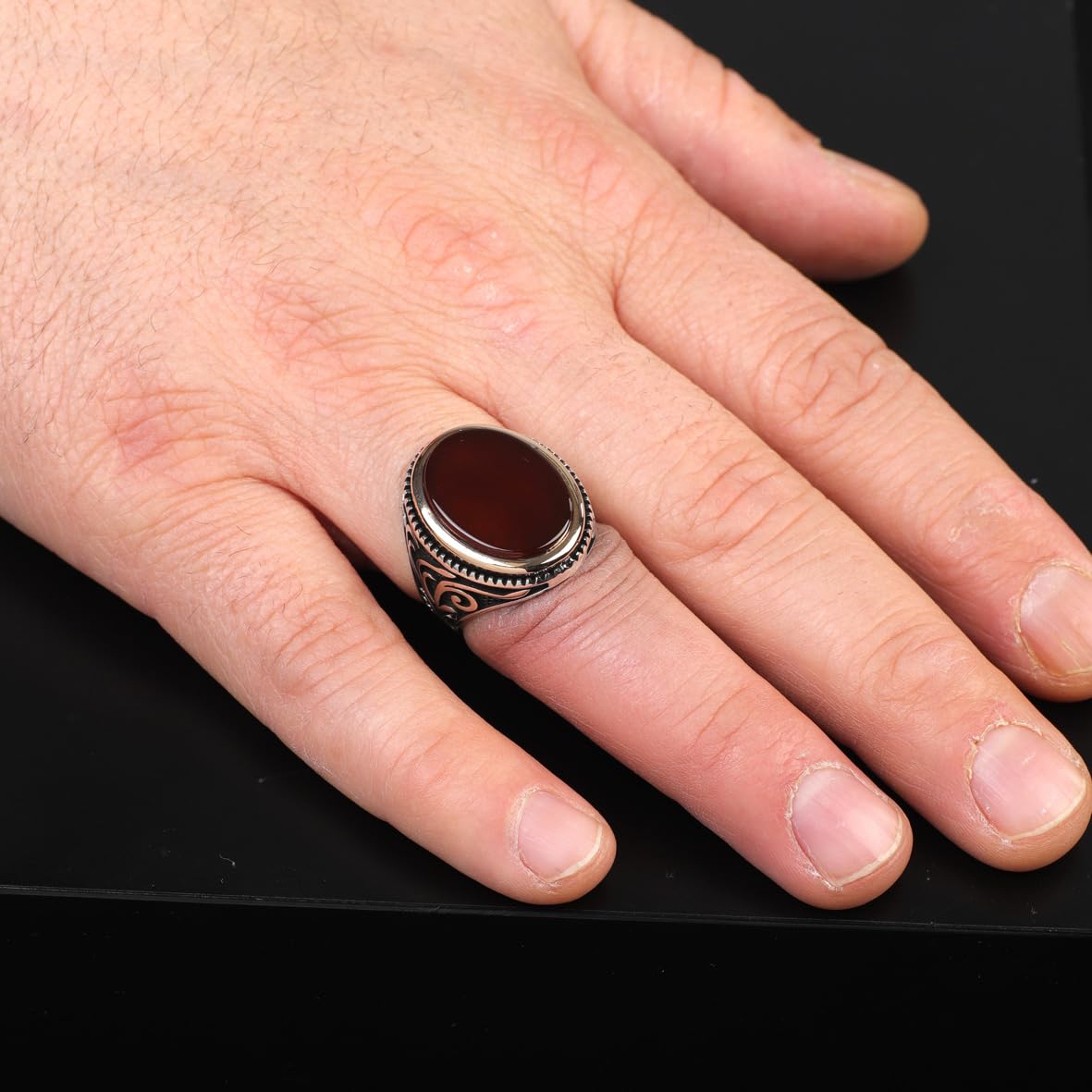 Carnelian Signet Ring for Men – Vintage Handmade Gemstone Sterling Silver Ring with Custom Engraving – Engagement Ring with Gift Silver Polishing Cloth