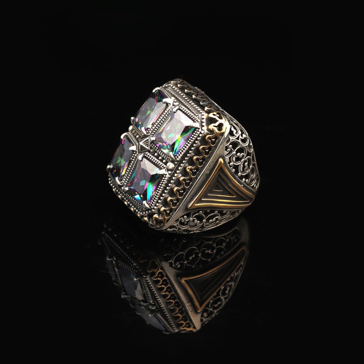 Handmade Mystic Topaz Ring Ottoman Style – Large Statement Vintage Gemstone Ring