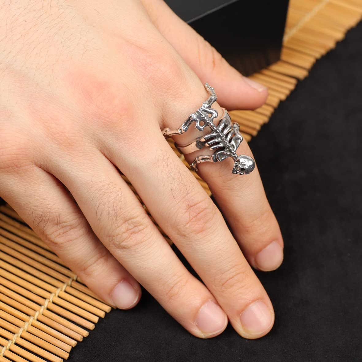 Skeleton Ring Sterling Silver Men Biker Ring