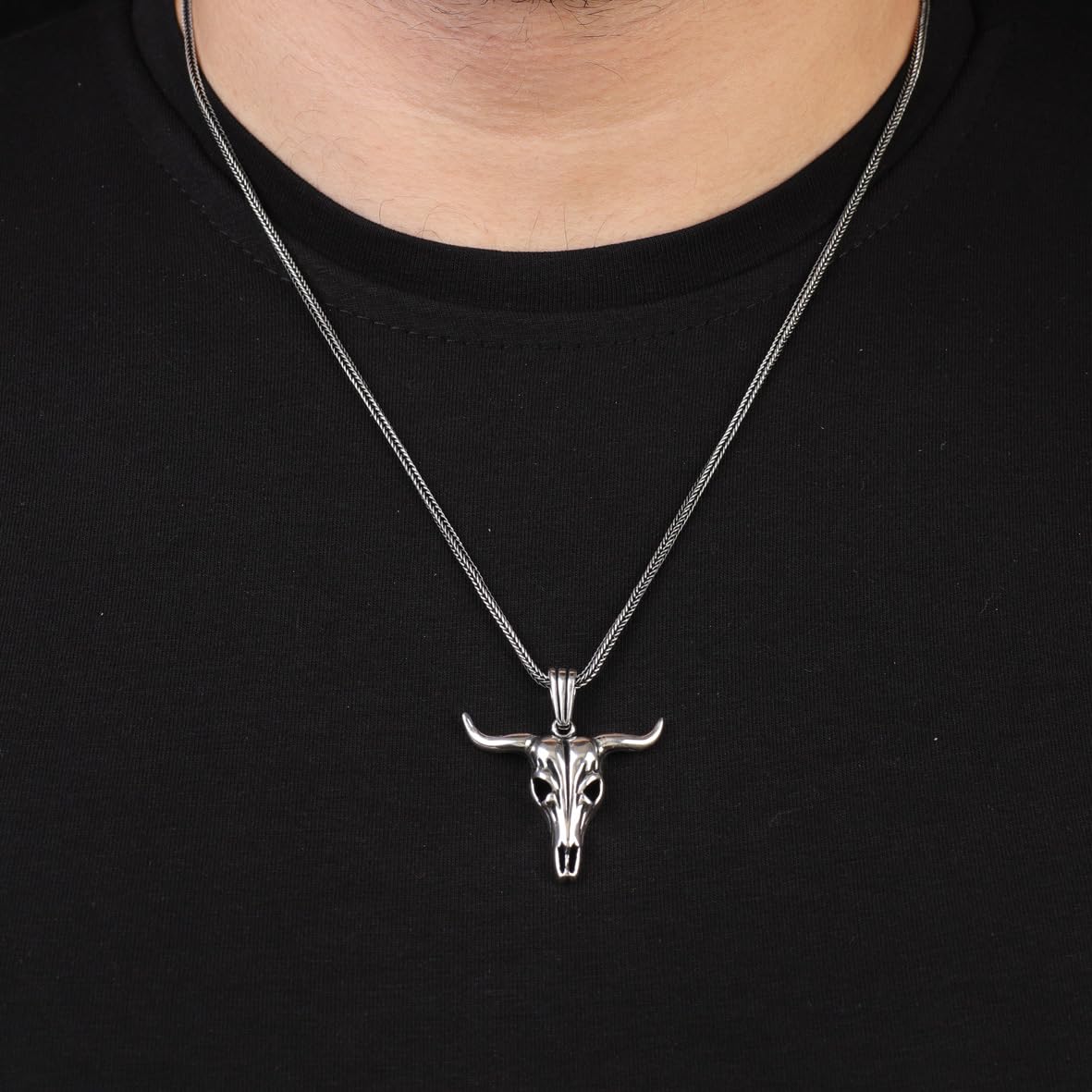 Sterling Silver Goat Necklace - Devil Pendant for Men with Gothic Biker Silver Necklace & Cleaning Cloth Gift - Men’s Goat Pendant Necklace
