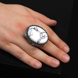 Vintage White Turquoise Eagle Ring for Men - Large Oval Stone 925 Sterling Silver Turkish Handmade Polished Engagement Ring with Silver Polishing Cloth Gift — image 2