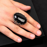 Men's Handmade Black Onyx Ring – Chunky Sterling Silver Vintage Engagement Ring with Ottoman Design — image 2