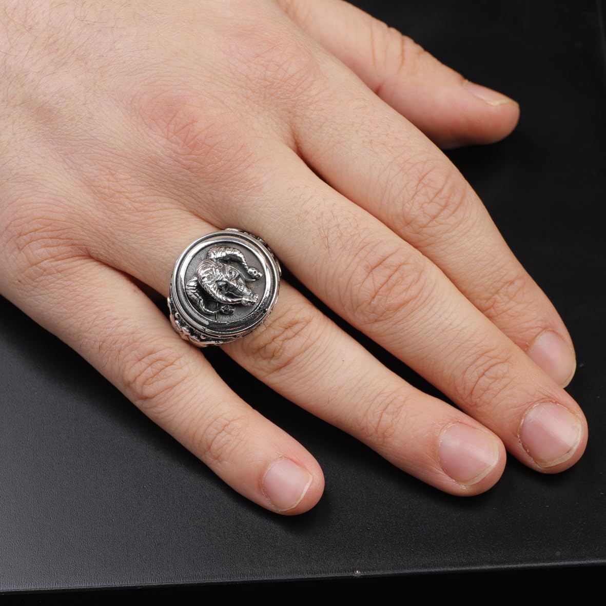 Handmade 925 Sterling Silver Clown Skull Ring - Men's Oxidized Jewelry with Silver Polishing Cloth Gift - Signet Ring