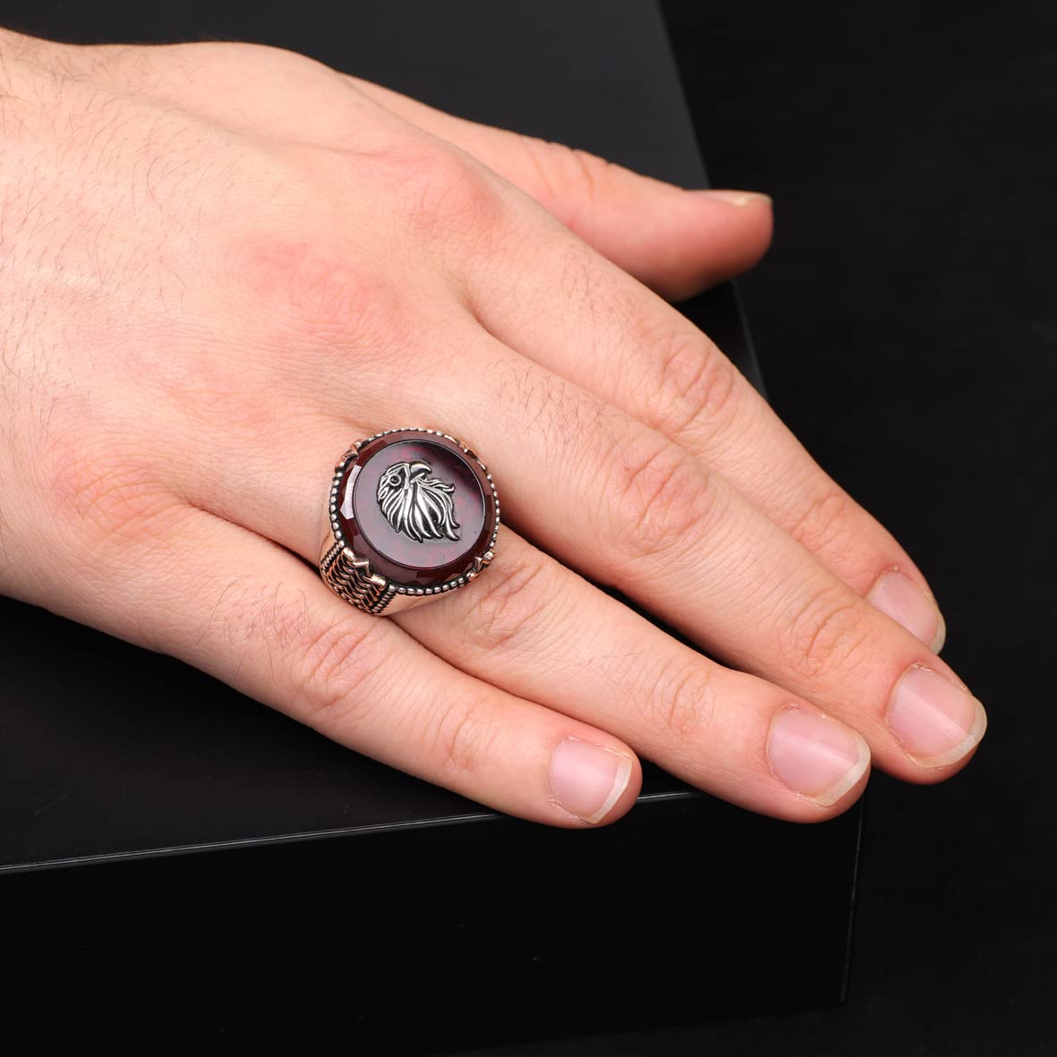 925K Sterling Silver Ruby Ring Men