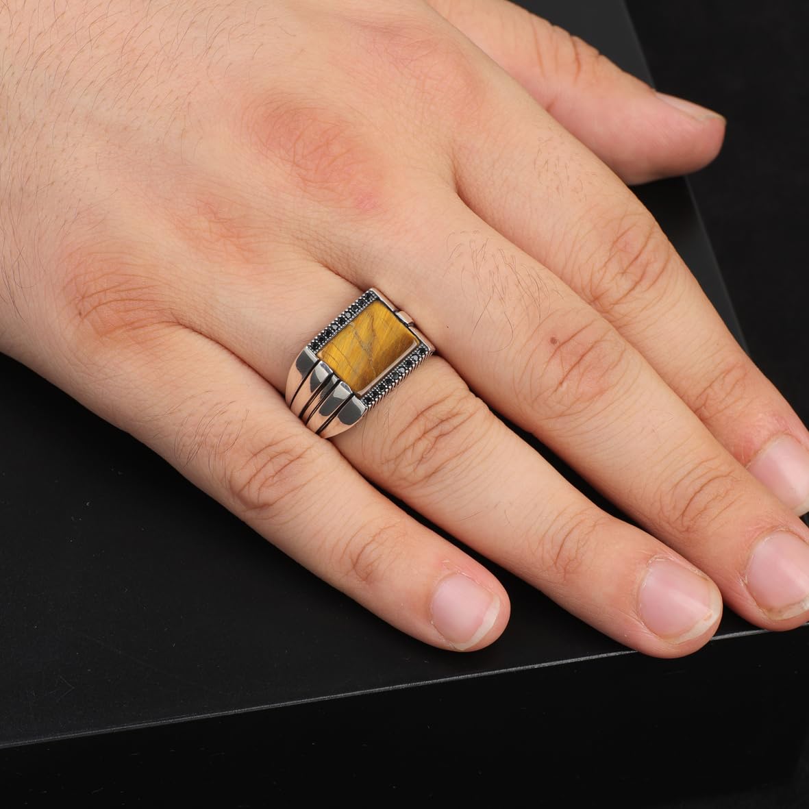 Vintage Tiger Eye Signet Ring for Men – Handmade 925 Sterling Silver Gemstone Ring
