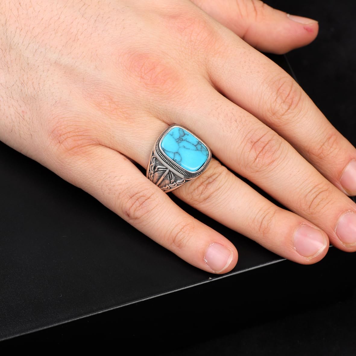 Handmade Turquoise Gemstone Engagement Ring for Men Vintage 925 Sterling Silver