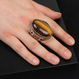 Men's Vintage Tiger Eye Ring - Handmade Oval Gemstone Ottoman Style Large 925 Sterling Silver Ring with Silver Polishing Cloth Gift — image 2