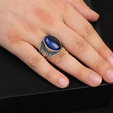 Handmade Virgin Mary Blue Tiger Eye Signet Ring - Vintage 925 Sterling Silver Men's Statement Ring with Oval Gemstone — image 2