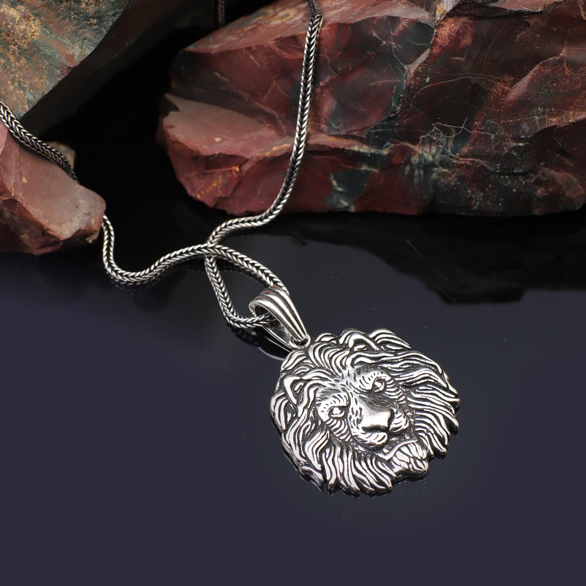 Sterling Silver Lion Necklace – Gothic Biker Pendant