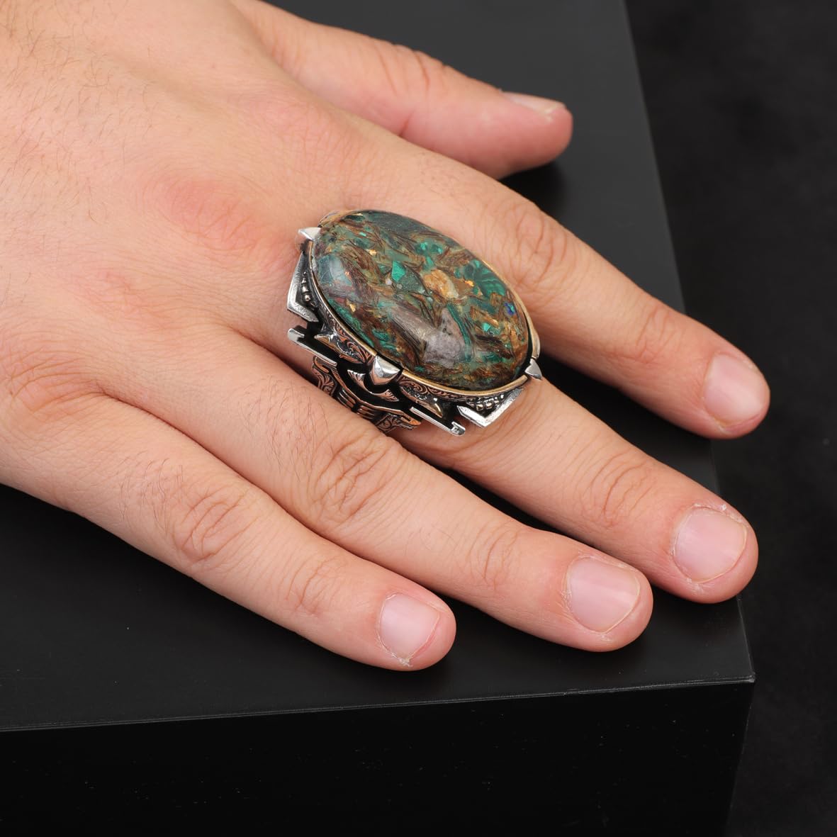 Special Turquoise Ring for Men – Chunky Sterling Silver Engagement Ring