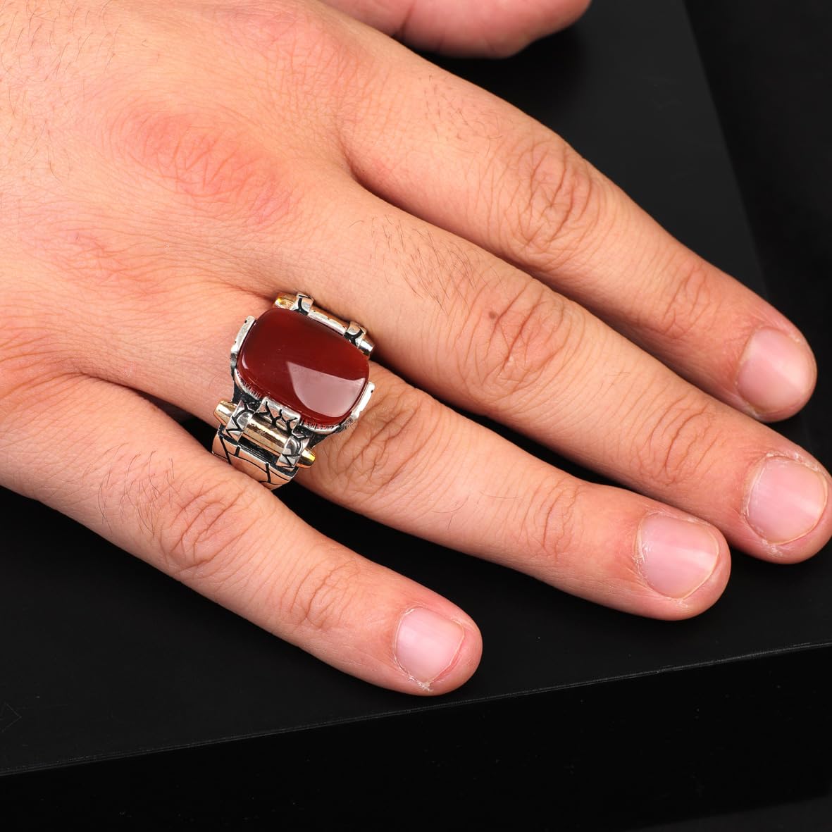 Handmade Vintage Carnelian Ring - Sterling Silver Pinky Ring for Men