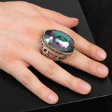 Mystical Topaz Oval Gemstone Ring - Large Handmade 925 Sterling Silver Ottoman Style Vintage Men's Ring with Silver Polishing Cloth Gift — image 2