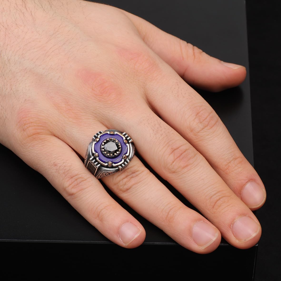 Men's 925 Sterling Silver Lapis Lazuli Rotating Ring - Black Onyx Rotating Ring for Men - Birthday Gifts