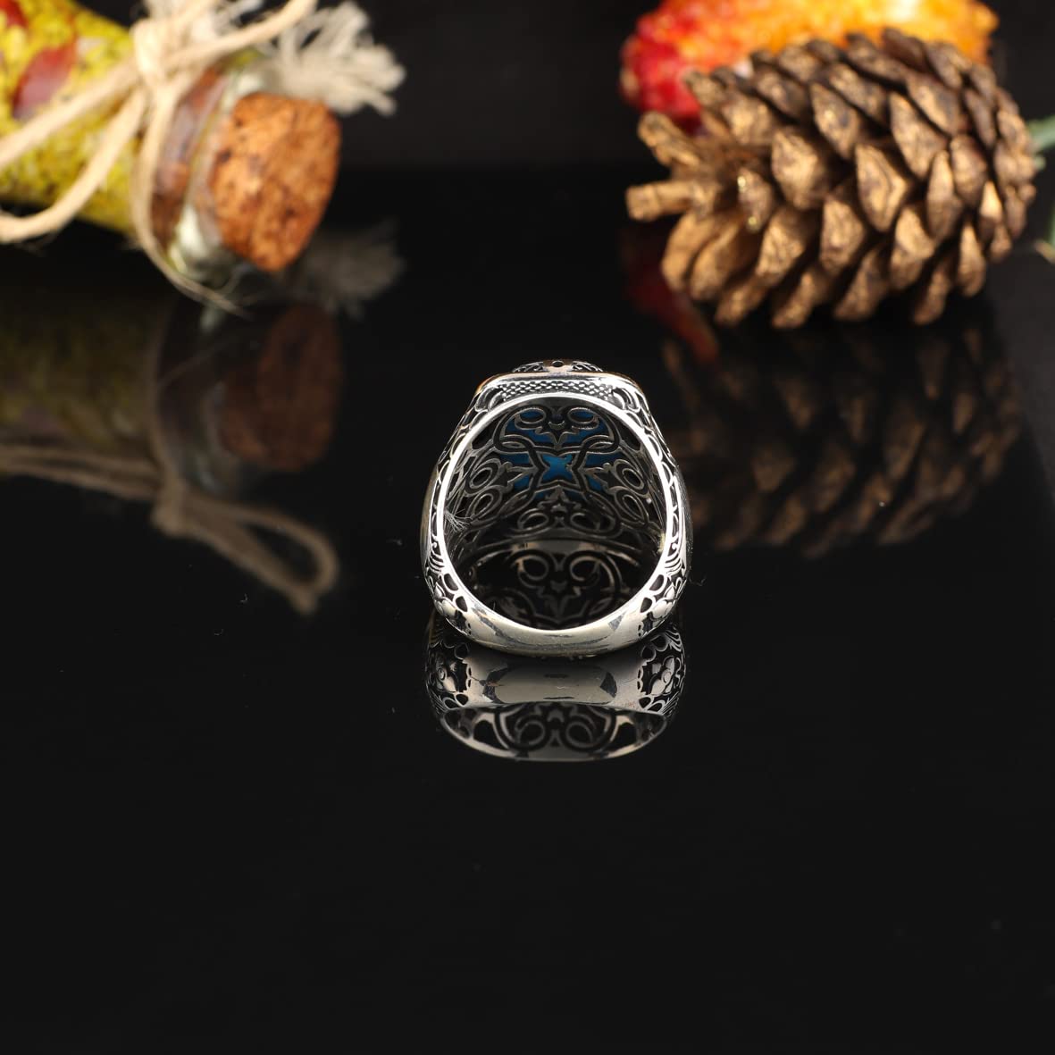 925K Sterling Silver Mens Turquoise Ring