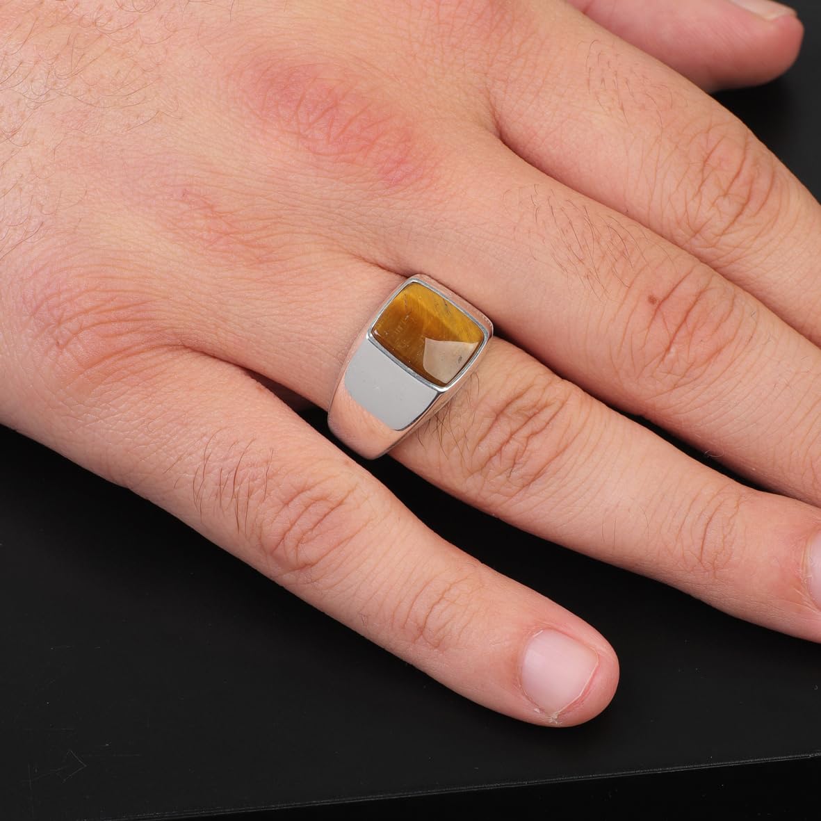 Tiger Eye Gemstone Pinky Ring for Men – Sterling Silver Ottoman Signet Ring