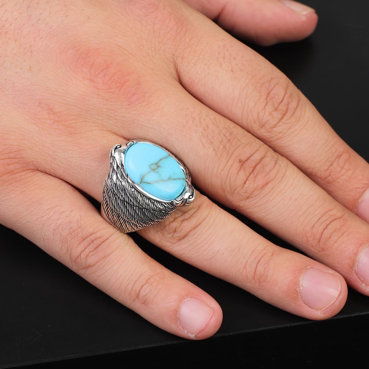 Men's Turquoise Ring in Sterling Silver with Eagle Design