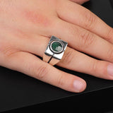 Handmade Emerald Gemstone Signet Ring - Sterling Silver Vintage Pinky Ring for Men — image 2