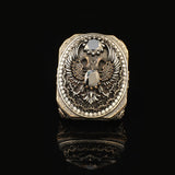 Onyx Eagle Signet Ring Large Statement Whiskey Barrel Chunky Silver Ottoman Vintage 925 Sterling Promise Engagement Gemstone Gift for Husband — image 3